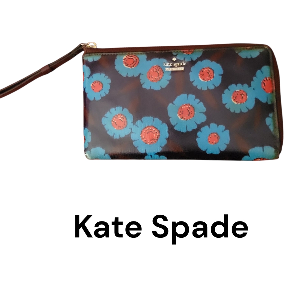 Rare Kate Spade Floral Wristlet Clutch - Navy and Red